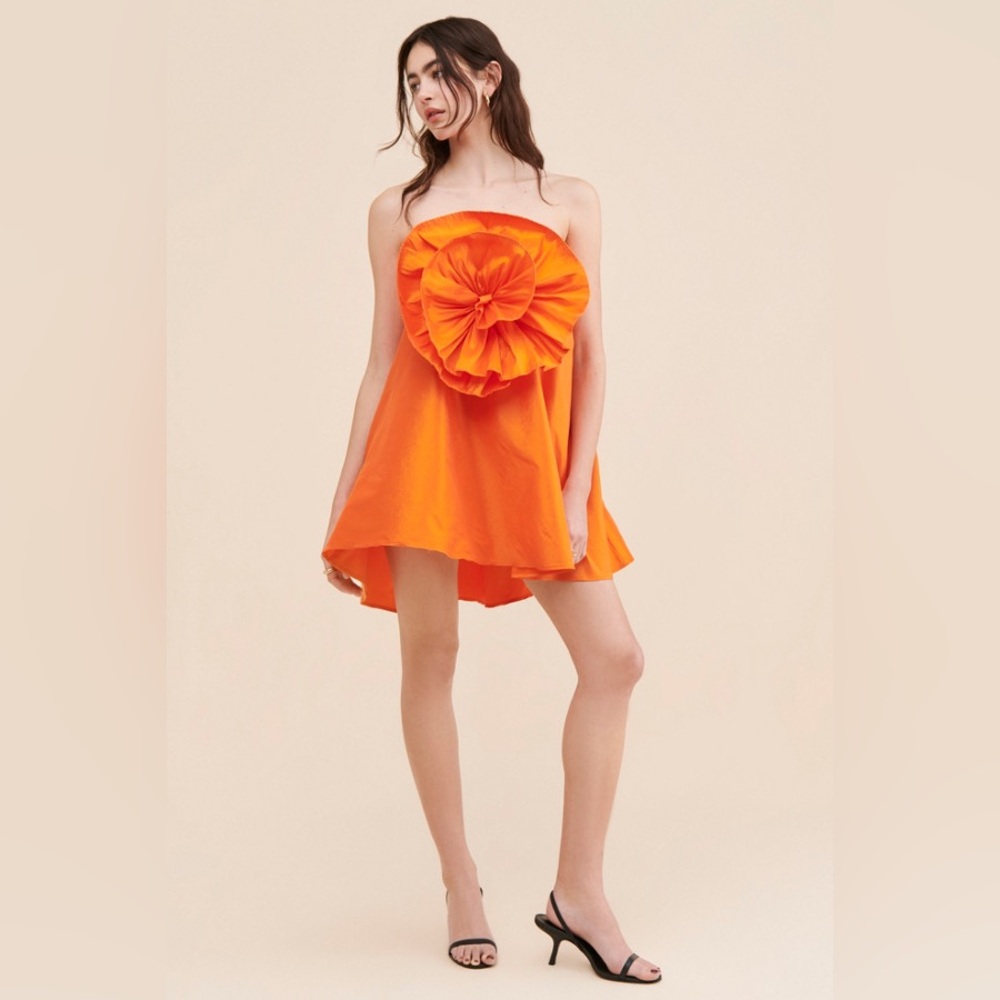 Boyko x Anthropologie x Free People Gigi Orange Strapless Mini Dress Gown sz S